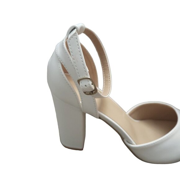 Women's Elegant Pointed Toe High Chunky Heels Shoes White - Picture 6 of 6